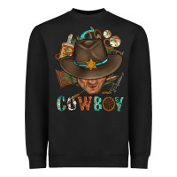 Black Western Cowboy Portrait With Cactus Heavyweight Sweatshirt - BundleAndBundleShop