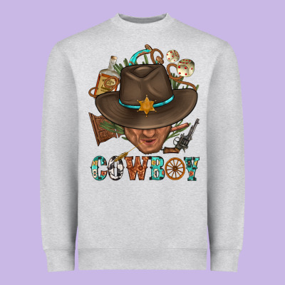Western Cowboy Portrait With Cactus Heavyweight Sweatshirt Designed By Bundleandbundleshop