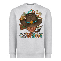 Heather Grey Western Cowboy Portrait With Cactus Heavyweight Sweatshirt - BundleAndBundleShop