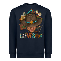 Navy Western Cowboy Portrait With Cactus Heavyweight Sweatshirt - BundleAndBundleShop