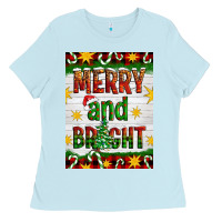 Baby Blue Merry And Bright Ladies Tee - Artiststas