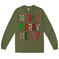Army Green Merry Merry Merry Christmas Long Sleeve Tee - BundleAndBundleShop