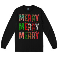 Black Merry Merry Merry Christmas Long Sleeve Tee - BundleAndBundleShop