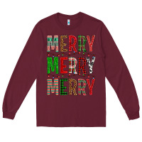 Burgundy Merry Merry Merry Christmas Long Sleeve Tee - BundleAndBundleShop