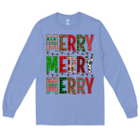 Colony Blue Merry Merry Merry Christmas Long Sleeve Tee - BundleAndBundleShop