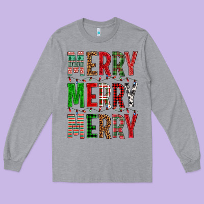 Merry Merry Merry Christmas Long Sleeve Tee Designed By Bundleandbundleshop