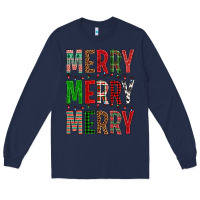 Navy Merry Merry Merry Christmas Long Sleeve Tee - BundleAndBundleShop