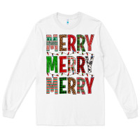 White Merry Merry Merry Christmas Long Sleeve Tee - BundleAndBundleShop