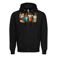 Black Thankful Coffee Cups Zipper Hoodie - texasbilliewilder