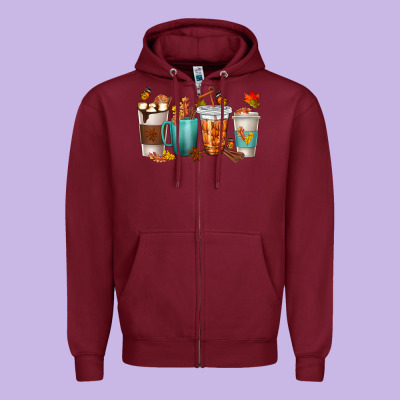 Thankful Coffee Cups Zipper Hoodie Designed By Texasbilliewilder