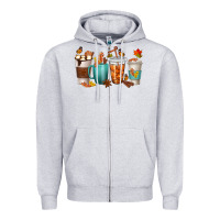 Heather Grey Thankful Coffee Cups Zipper Hoodie - texasbilliewilder