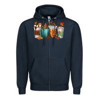 Navy Thankful Coffee Cups Zipper Hoodie - texasbilliewilder