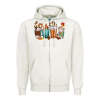 Oatmeal Heather Thankful Coffee Cups Zipper Hoodie - texasbilliewilder