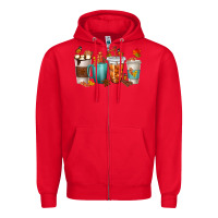 Red Thankful Coffee Cups Zipper Hoodie - texasbilliewilder