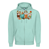 Seafoam Thankful Coffee Cups Zipper Hoodie - texasbilliewilder