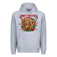 Heather Grey mooey christmas Premium Hoodie - CowGirlArtShop