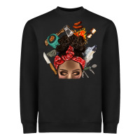 Black Wild Camping Afro Messy Bbs Heavyweight Sweatshirt - BundleAndBundleShop