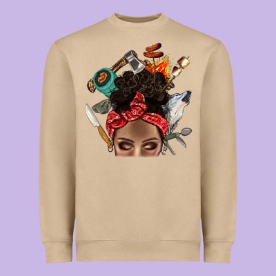 Wild Camping Afro Messy Bbs Heavyweight Sweatshirt Designed By Bundleandbundleshop