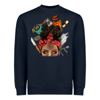 Navy Wild Camping Afro Messy Bbs Heavyweight Sweatshirt - BundleAndBundleShop