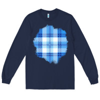 Navy Winter Tartan Patch Long Sleeve Tee - BundleAndBundleShop