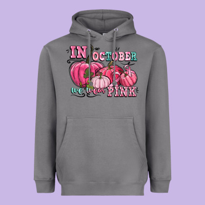 In October We Wear Pink Heavyweight Hoodie Designed By Cowgirlartshop