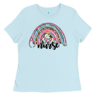 Baby Blue western nurse rainbow Ladies Tee - RanaPortraitStore