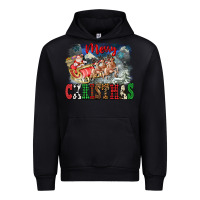 Black Merry Christmas Santa Sleigh Urban Hoodie - FaDigitalArtStudio