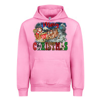 Fuchsia Pink Merry Christmas Santa Sleigh Urban Hoodie - FaDigitalArtStudio