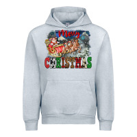 Heather Grey Merry Christmas Santa Sleigh Urban Hoodie - FaDigitalArtStudio