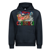 Navy Merry Christmas Santa Sleigh Urban Hoodie - FaDigitalArtStudio