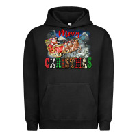 Pigment Black Merry Christmas Santa Sleigh Urban Hoodie - FaDigitalArtStudio