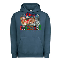 Pigment Midnight Navy Merry Christmas Santa Sleigh Urban Hoodie - FaDigitalArtStudio