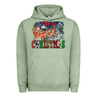 Pigment Oil Green Merry Christmas Santa Sleigh Urban Hoodie - FaDigitalArtStudio