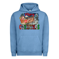Pigment Pebble Blue Merry Christmas Santa Sleigh Urban Hoodie - FaDigitalArtStudio