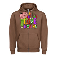 Chestnut All Teacher Love Brains Zipper Hoodie - texasbilliewilder