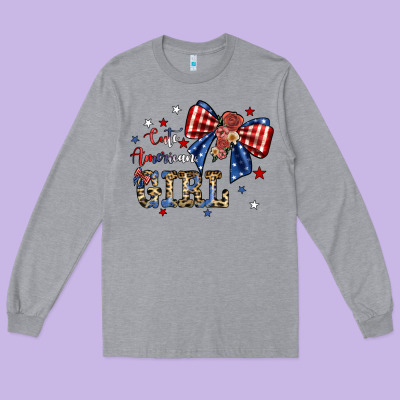 Cute American Girl Long Sleeve Tee Designed By Jahusdesignshop