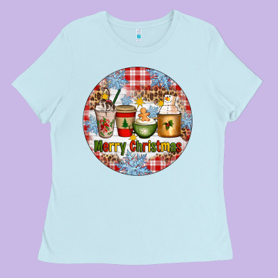 Merry Christmas Coffee Cups Ladies Tee Designed By Artiststas