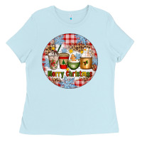 Baby Blue Merry Christmas Coffee Cups Ladies Tee - Artiststas