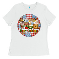 White Merry Christmas Coffee Cups Ladies Tee - Artiststas