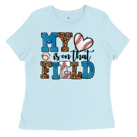Baby Blue my heart is on that field baseball Ladies Tee - AdoDesignShop