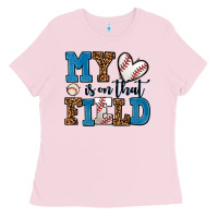 Bubblegum Pink my heart is on that field baseball Ladies Tee - AdoDesignShop