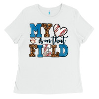 White my heart is on that field baseball Ladies Tee - AdoDesignShop