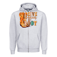 Heather Grey Give Cancer the boot Kidney Cancer orange ribbon Zipper Hoodie - NancyCooperArtShop