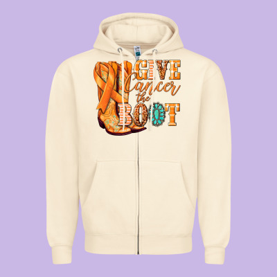 Give Cancer The Boot Kidney Cancer Orange Ribbon Zipper Hoodie Designed By Nancycooperartshop