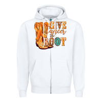 White Give Cancer the boot Kidney Cancer orange ribbon Zipper Hoodie - NancyCooperArtShop