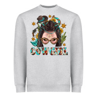 Heather Grey Western Cowgirl Braid Hair Heavyweight Sweatshirt - BundleAndBundleShop