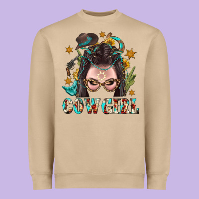 Western Cowgirl Braid Hair Heavyweight Sweatshirt Designed By Bundleandbundleshop