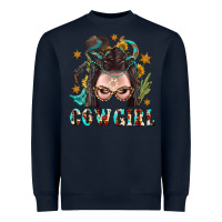 Navy Western Cowgirl Braid Hair Heavyweight Sweatshirt - BundleAndBundleShop