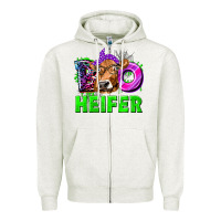 Oatmeal Heather Boo Heifer Cow Zipper Hoodie - texasbilliewilder