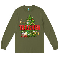 Army Green Best Teacher Ever With Christmas Tree Long Sleeve Tee - BundleAndBundleShop